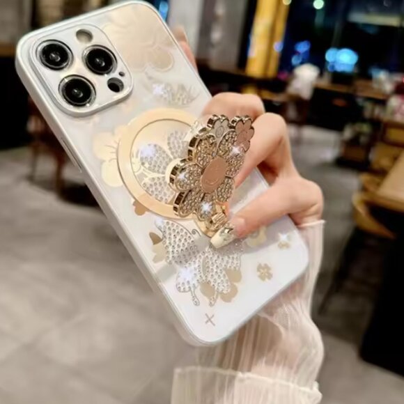 Iphone 16 Plus Pro Max Cute Sunflower Glitter Phone Case Strap Kickstand MagSafe - Picture 4 of 7